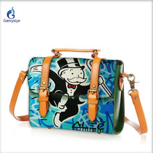 Load image into Gallery viewer, real leather ART ALEC Monopaly Women's Messenger bag Graffiti customized Handbag handmake Painted bag women Genuine leather Bags