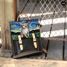 Load image into Gallery viewer, Real leather Backpack bag handmake art Painted Van Gogh Star DOG 2020 NEW  Man Women's backpack bag MAN Genuine leather backpack