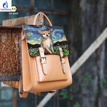 Load image into Gallery viewer, Real leather Backpack bag handmake art Painted Van Gogh Star DOG 2020 NEW  Man Women's backpack bag MAN Genuine leather backpack