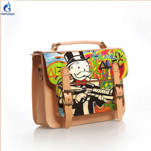 Load image into Gallery viewer, Women's Messenger bag real leather ART ALEC Monopaly Graffiti customized Handbag handmake Painted bag women Genuine leather Bags