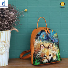 Load image into Gallery viewer, 2020 NEW Fashion Custom Graffiti Real leather Backpack bag Art Paint Van Gogh Star DOG FOX Women's backpack bag  Genuine leather