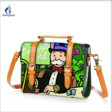 Load image into Gallery viewer, real leather ART ALEC Monopaly Women&#39;s Messenger bag Graffiti customized Handbag handmake Painted bag women Genuine leather Bags