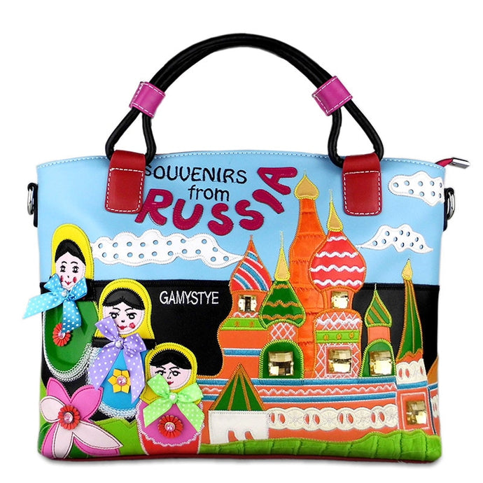 Russia STYLE Braccialini Style Cartoon Women Bags Leather Patchwork Embroidery Handbag Shoulder Bags Cross Messenger Bag