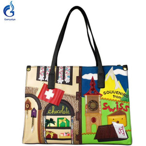 Sweden Women Bags Leather Patchwork Embroidery Handbags Shoulder Bags Cross Body Bag Braccialini Handmade Cartoon