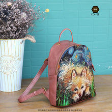 Load image into Gallery viewer, 2020 NEW Fashion Custom Graffiti Real leather Backpack bag Art Paint Van Gogh Star DOG FOX Women&#39;s backpack bag  Genuine leather