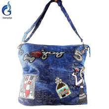 Load image into Gallery viewer, Large capacity Denim Bags luxury Braccialini Women fashion Embroidery Handbag Girl Shoulder Bags Women Messenger Bag Patchwork
