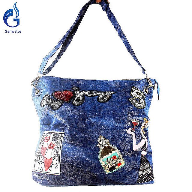 Large capacity Denim Bags luxury Braccialini Women fashion Embroidery Handbag Girl Shoulder Bags Women Messenger Bag Patchwork