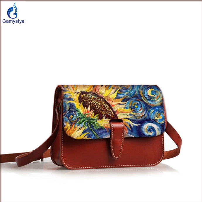 2020 summer Small square Messenger bag Women's real leather Crossbody bag handmake ALEC Flowers bags women Genuine leather bolsa
