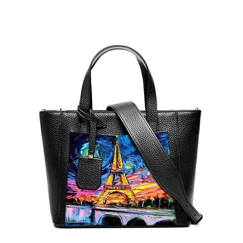 2020 NEW Sumner Art Hand Paint Graffiti Van Gogh starry sky Bags Handbags Women Genuine Leather totes Shoulder Crossbody bags