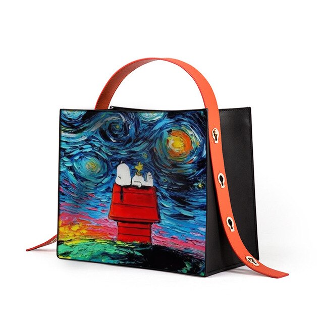 High QualityART customized bags hand make 2020 new bag women fashion summer graffiti printing small square bag Genuine leather